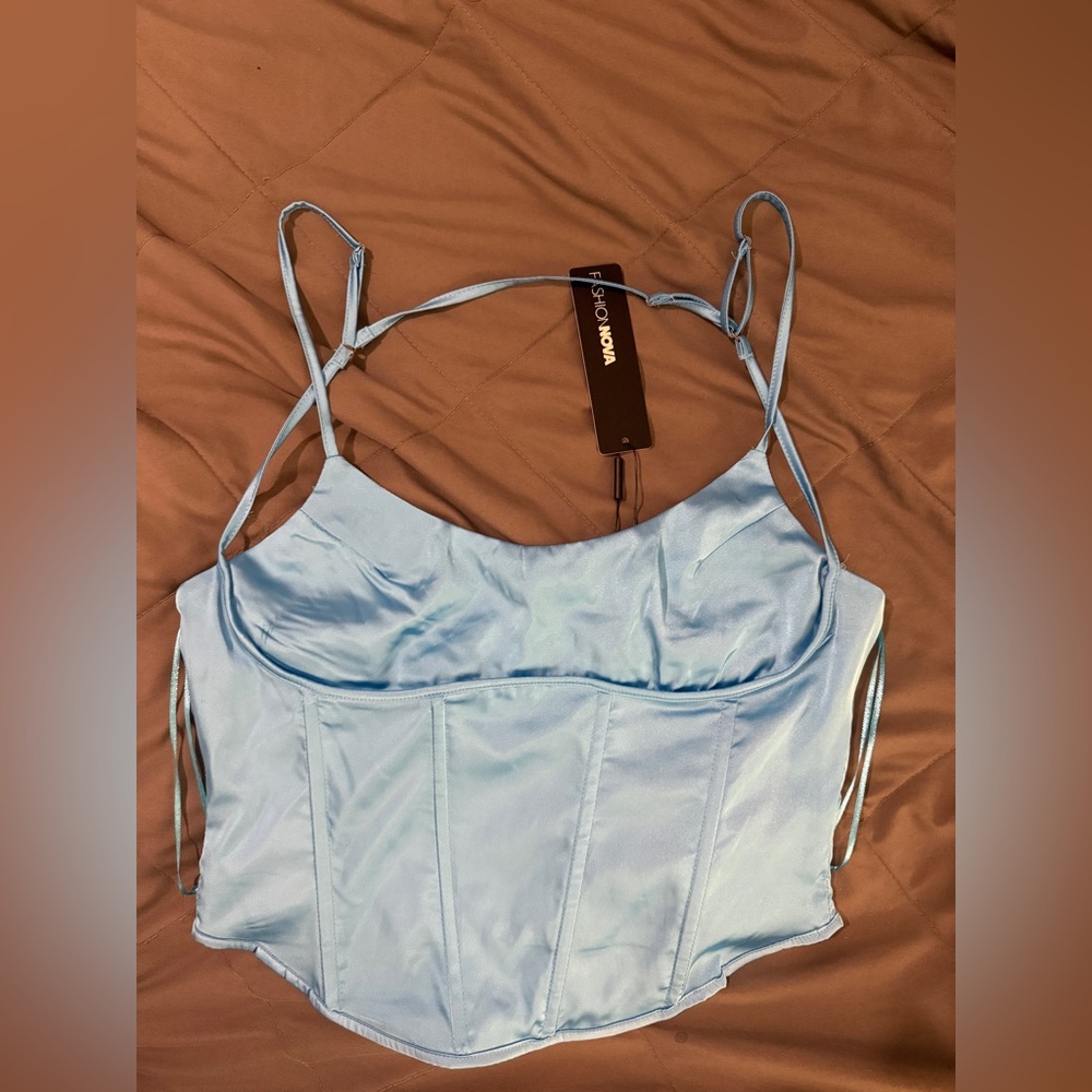 Fashion Nova Sky Blue Satin Corset